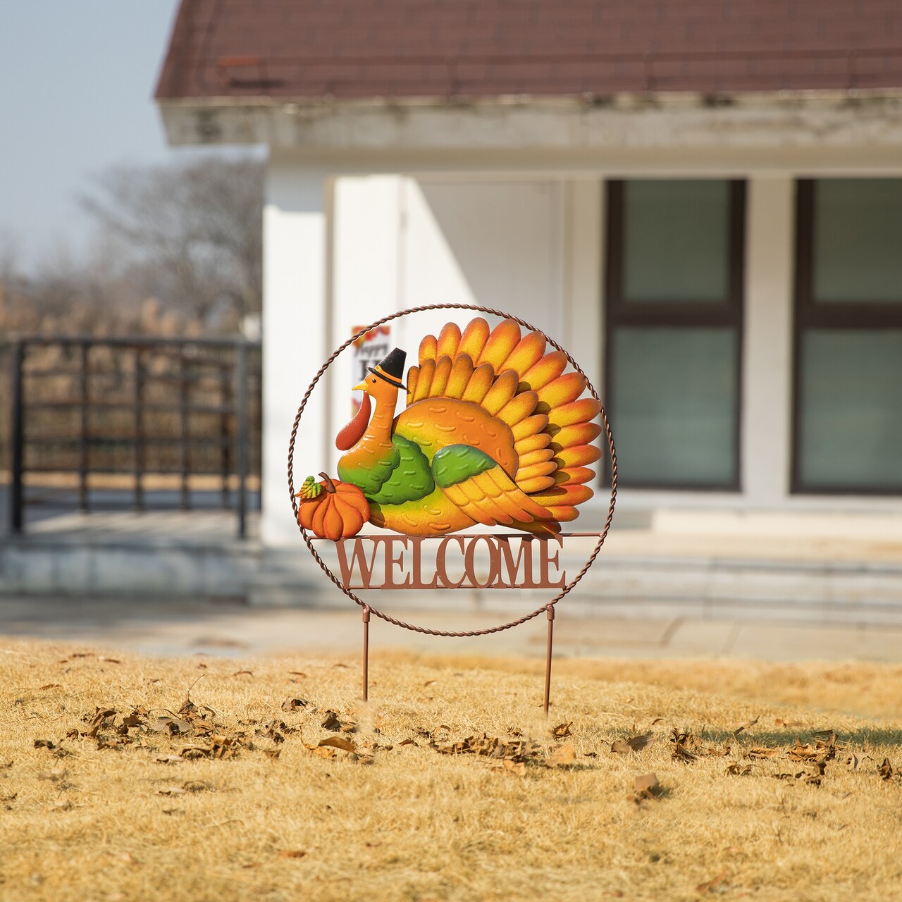 30"H Thanksgiving Metal "WELCOME" Turkey Yard Stake (KD, Two function)